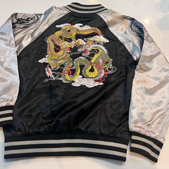 Vtg Sukajan Studio Hiro Satin Bomber Jacket Embroidered Dragons Unisex Medium - Picture 9 of 10